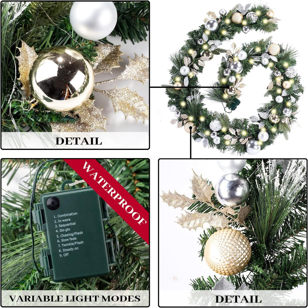 WANNA-CUL Guirnalda de Navidad preiluminada de 9 pies con luces | G...