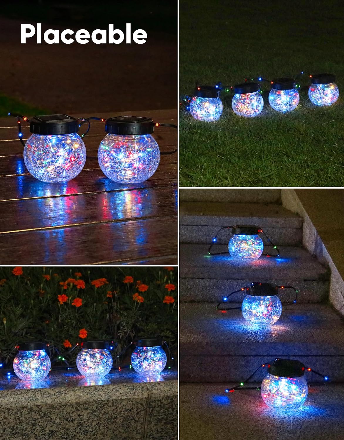 PARTPHONER Paquete de 12 luces solares para exteriores impermeables...
