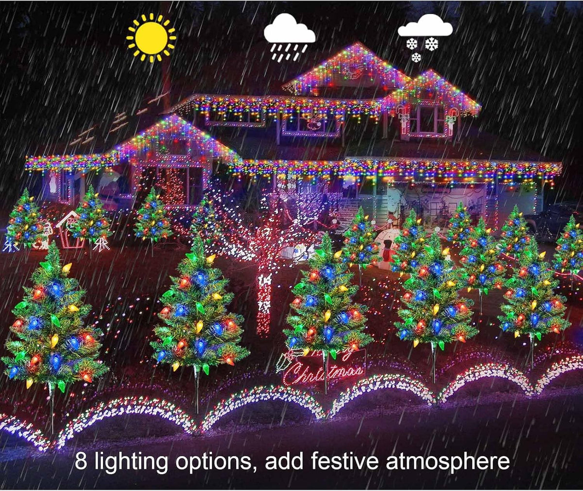 Homeleo Juego de 4 árboles de Navidad solares con 80 luces LED mult...