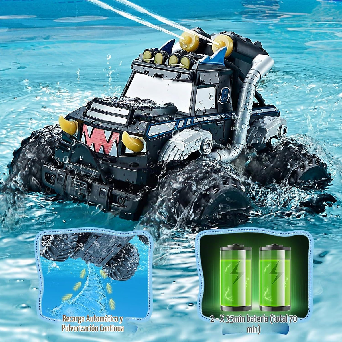 Calefwe - Coche de control remoto anfibio 3 en 1, barco a control r...