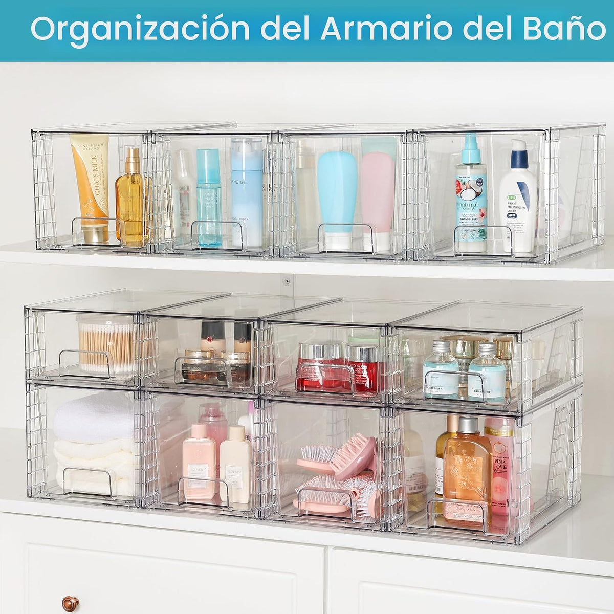 Vtopmart Paquete de 4 cajones de almacenamiento apilables grandes |...