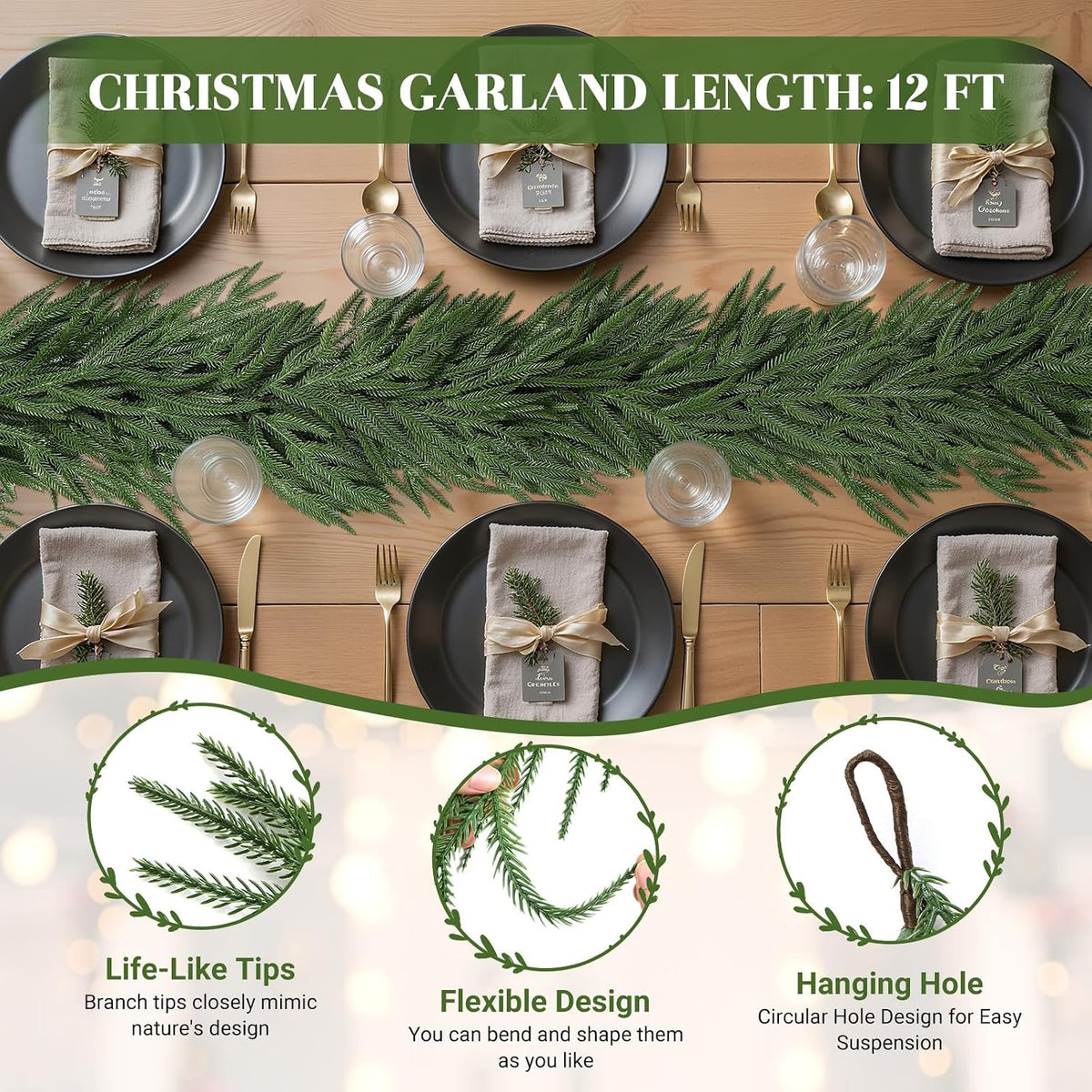 2 guirnaldas de Navidad de 12 pies, guirnalda artificial de pino No...