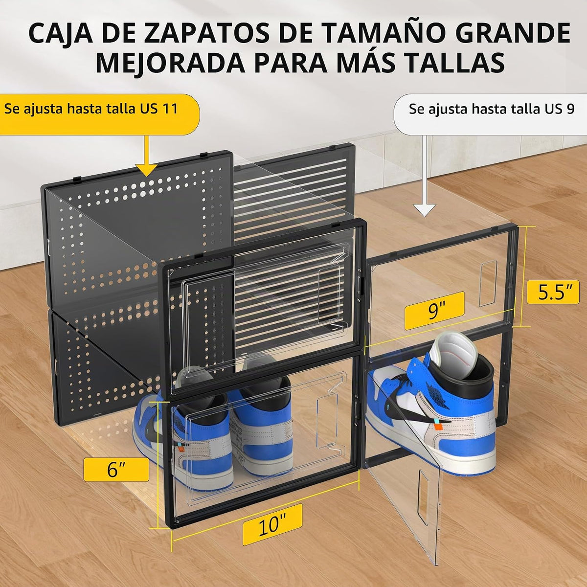 Paquete de 12 cajas de almacenamiento de zapatos apilables de plást...