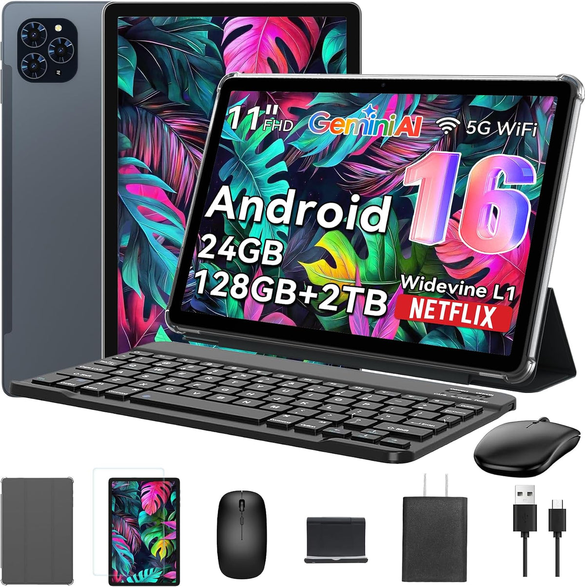 Tableta, tabletas Android 16 de 11 pulgadas con teclado Gemini AI 3...