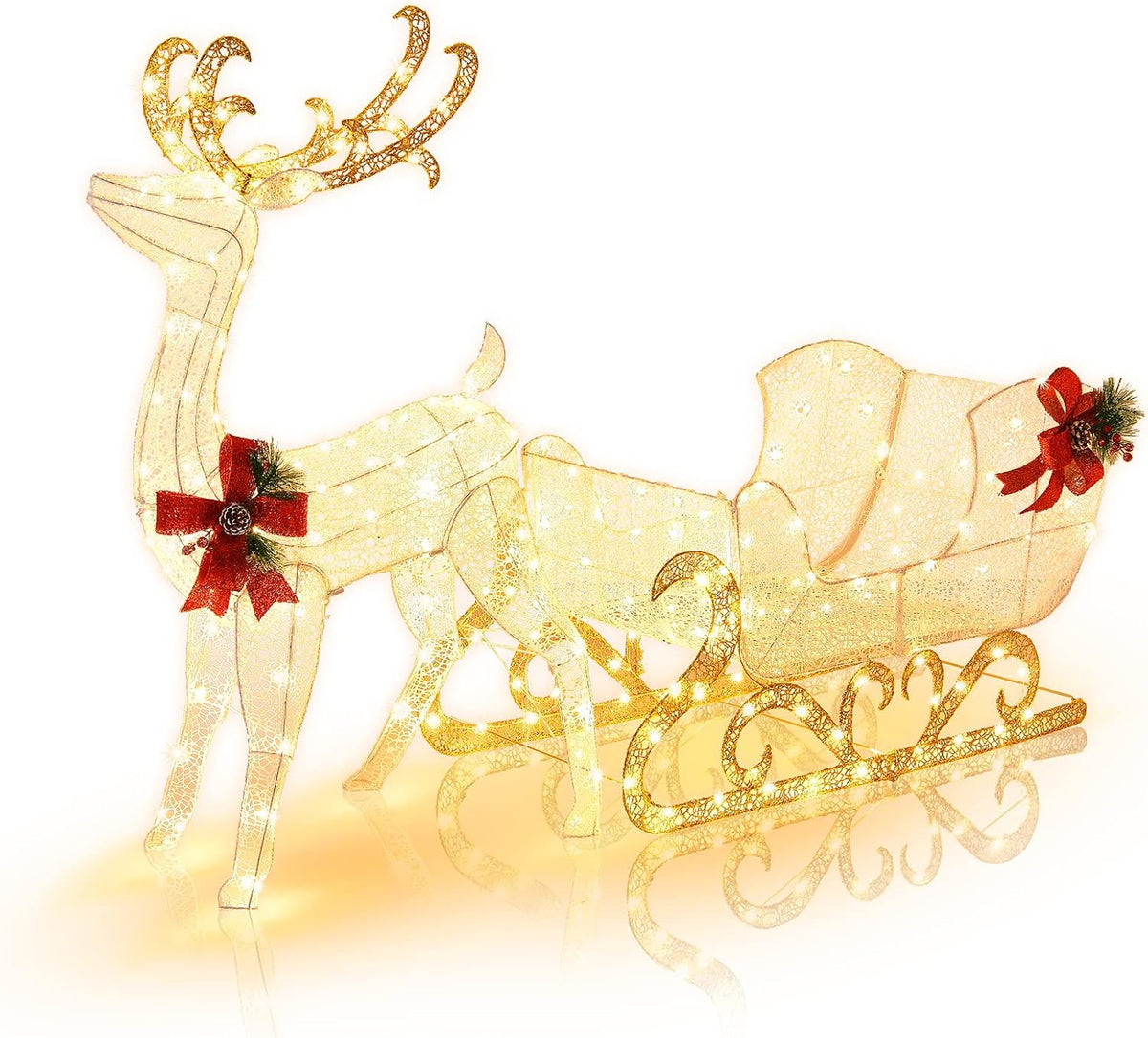 Tangkula Reno y trineo de Papá Noel iluminado de 6 pies para Navida...