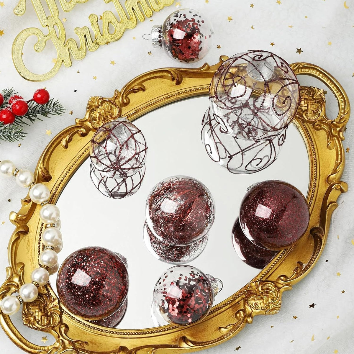 Wironlst Adornos de bolas de Navidad inastillables de plástico tran...