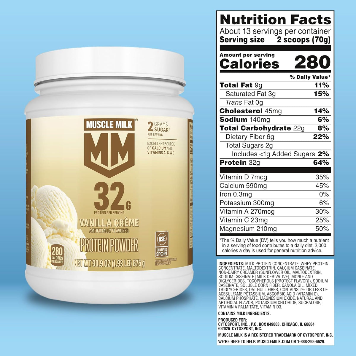 Polvo de proteína Genuine Muscle Milk, Vainilla Crème, 1.93 libras,...