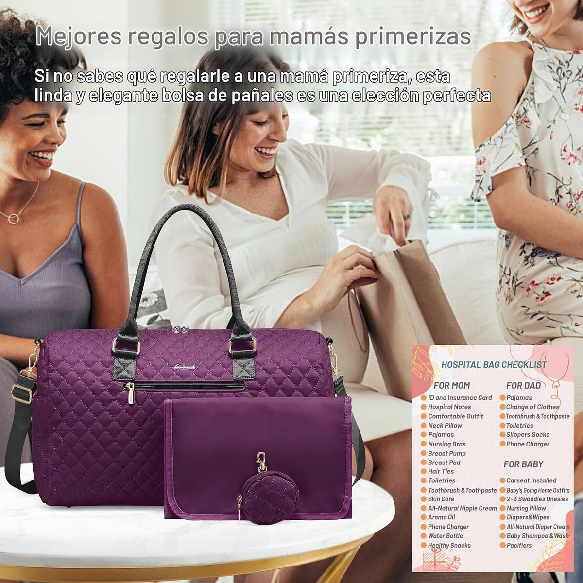 LOVEVOOK Bolsa de pañales con funda para chupete y cambiador, bolsa...