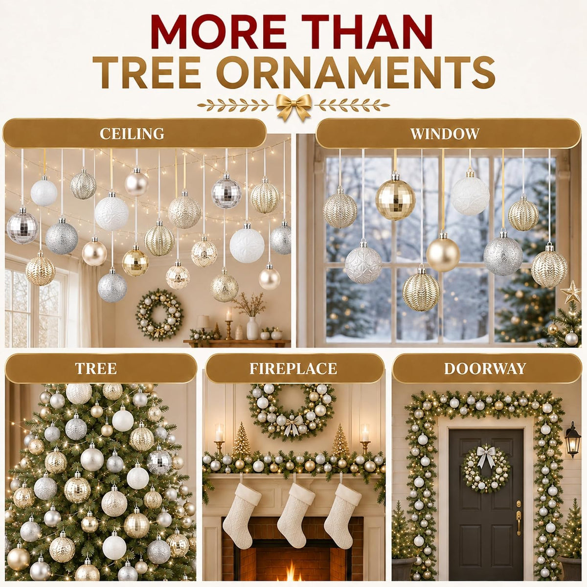 Relaxgiant - 36 bolas de Navidad para techo, mezcla de champán | Ta...