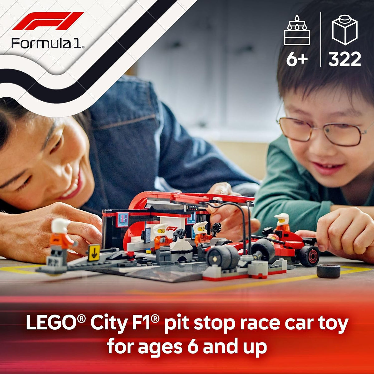 LEGO City F1 Pit Stop & Pit Crew con juguete de coche Ferrari \...