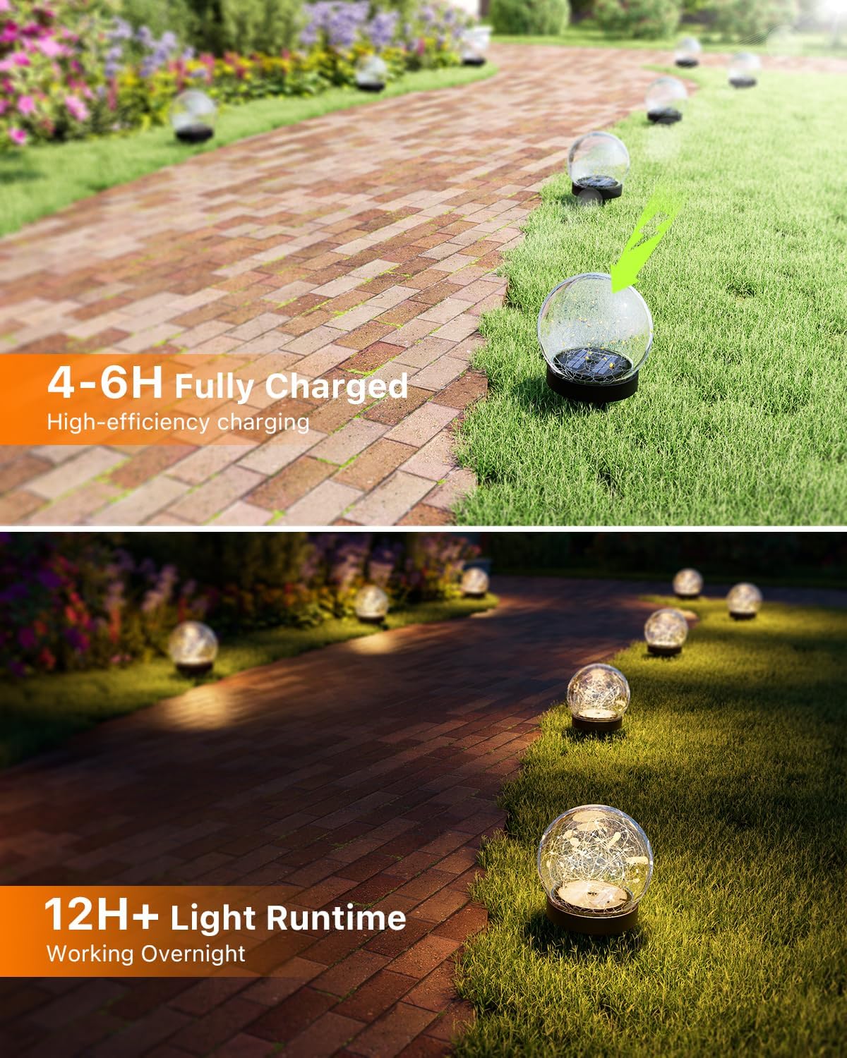 GVSHINE Paquete de 4 luces de globo de vidrio agrietado de color bl...
