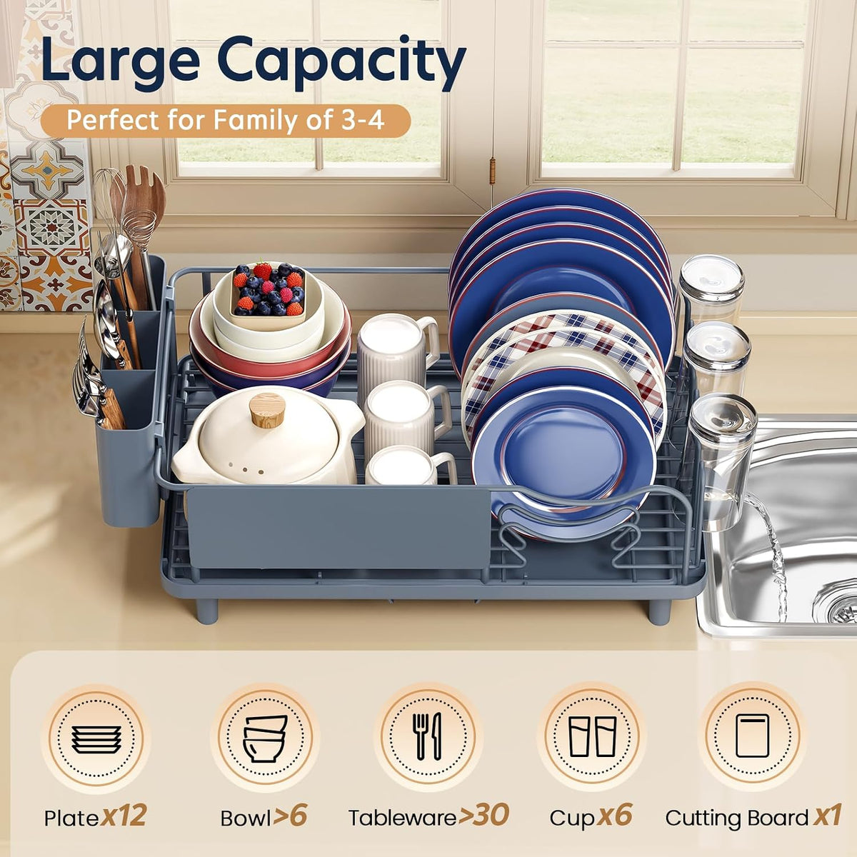 KINGRACK Escurridor de platos para encimera de cocina, escurridor d...