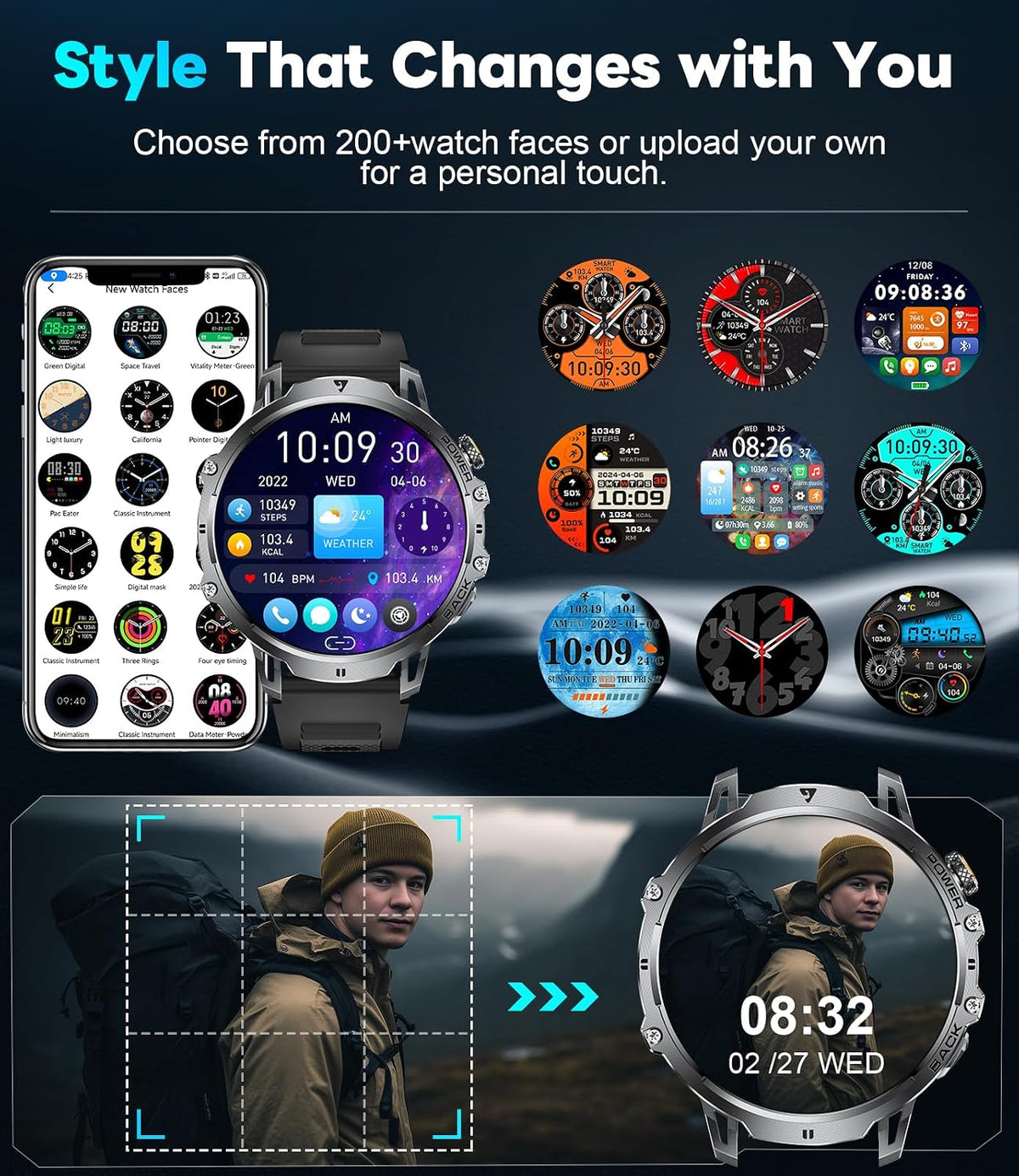 LIGE Relojes inteligentes militares para hombre (3 bandas), reloj i...