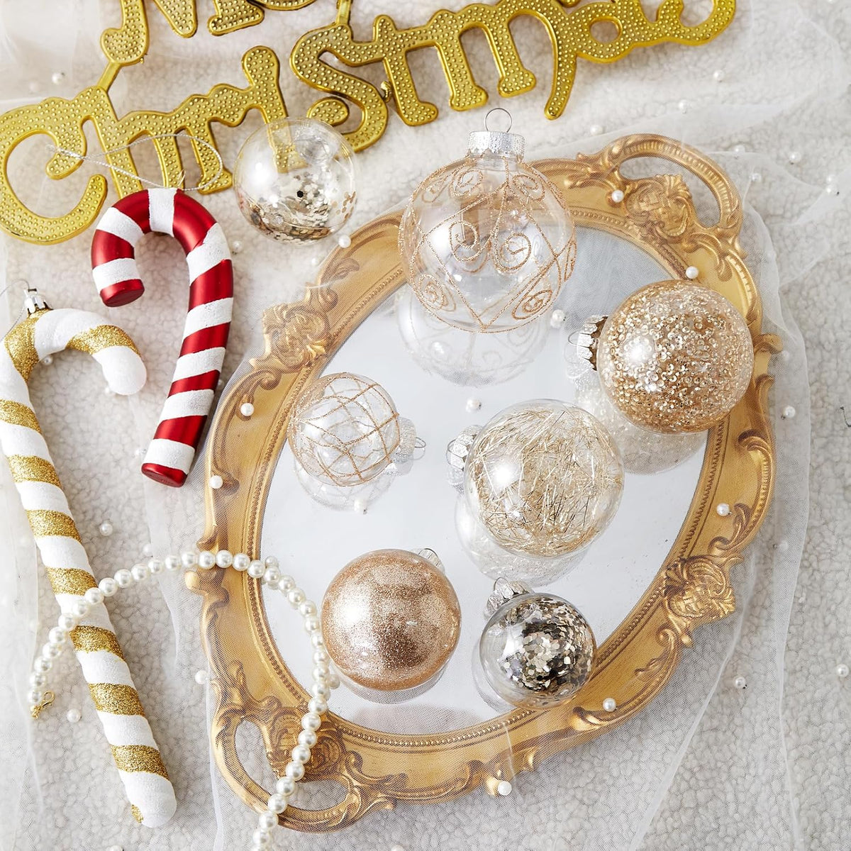 Wironlst Adornos de Bolas Navideñas de Plástico Transparente Inasti...