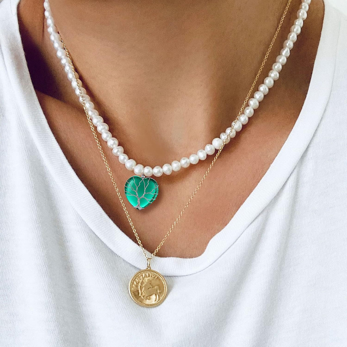 Bestyle Collar de cristal curativo envuelto en árbol de la vida, co...