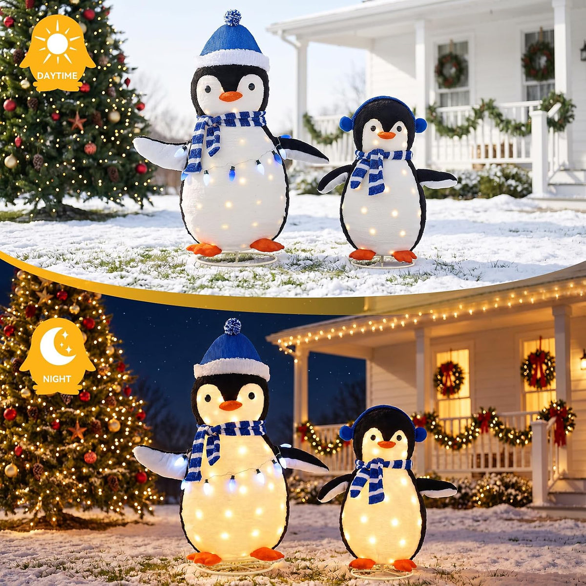NEWBULIG 2 piezas de pingüino iluminado para exteriores, decoracion...
