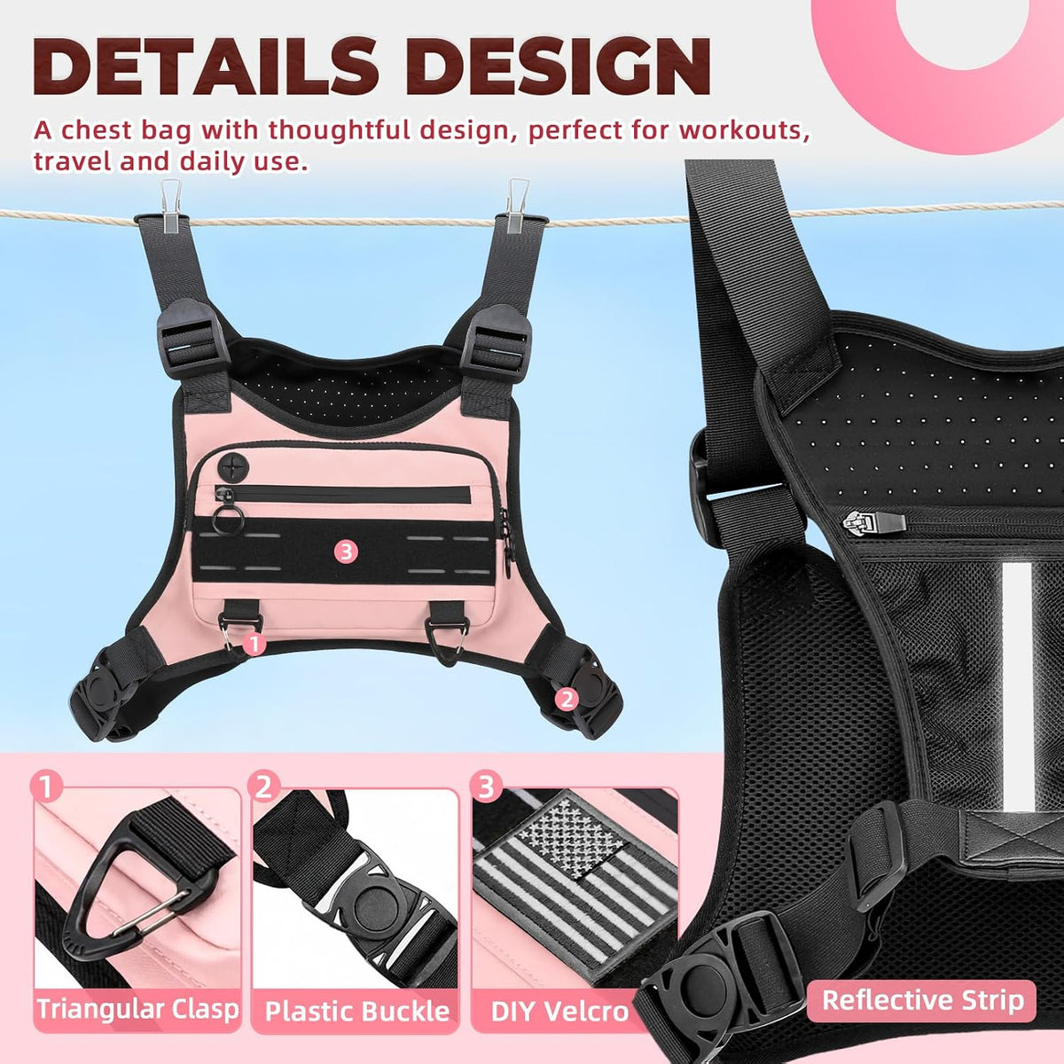 Muserise Bolsa de pecho deportiva para hombres y mujeres, resistent...