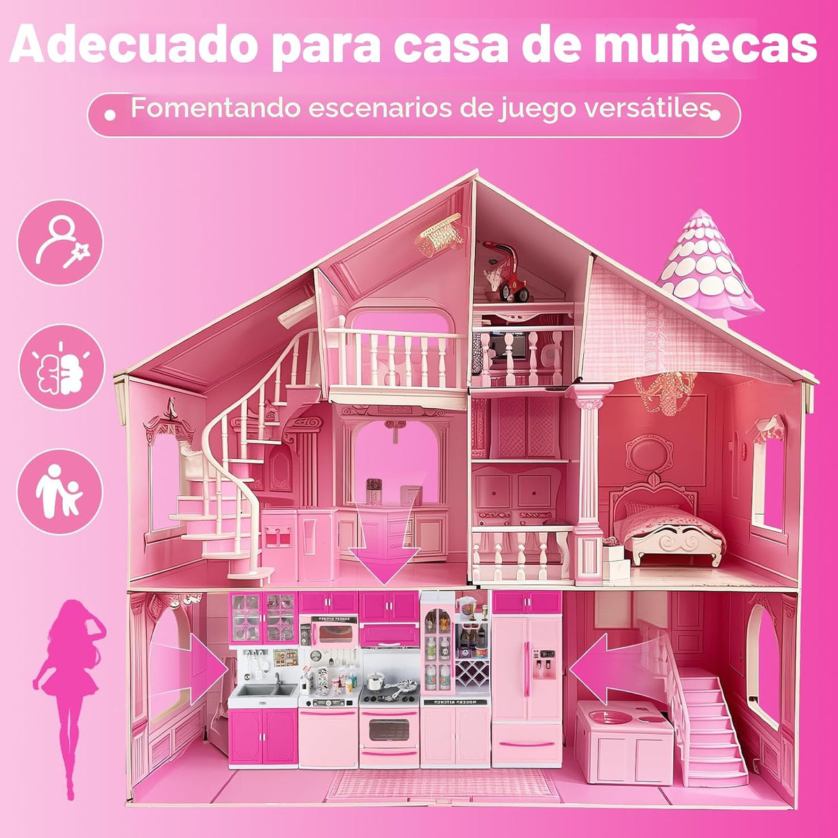 SOCBTNSO 64 piezas de juguete de cocina rosa con luces y sonidos pa...