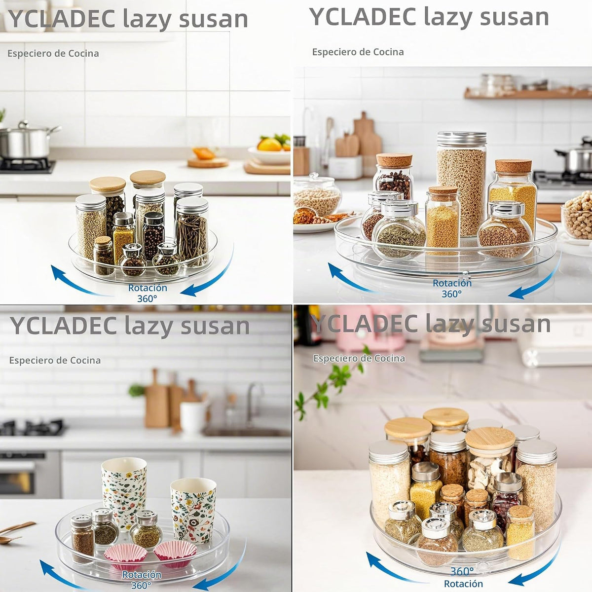 YCLADEC Lazy Susan - Paquete de 4 organizadores de platos giratorio...