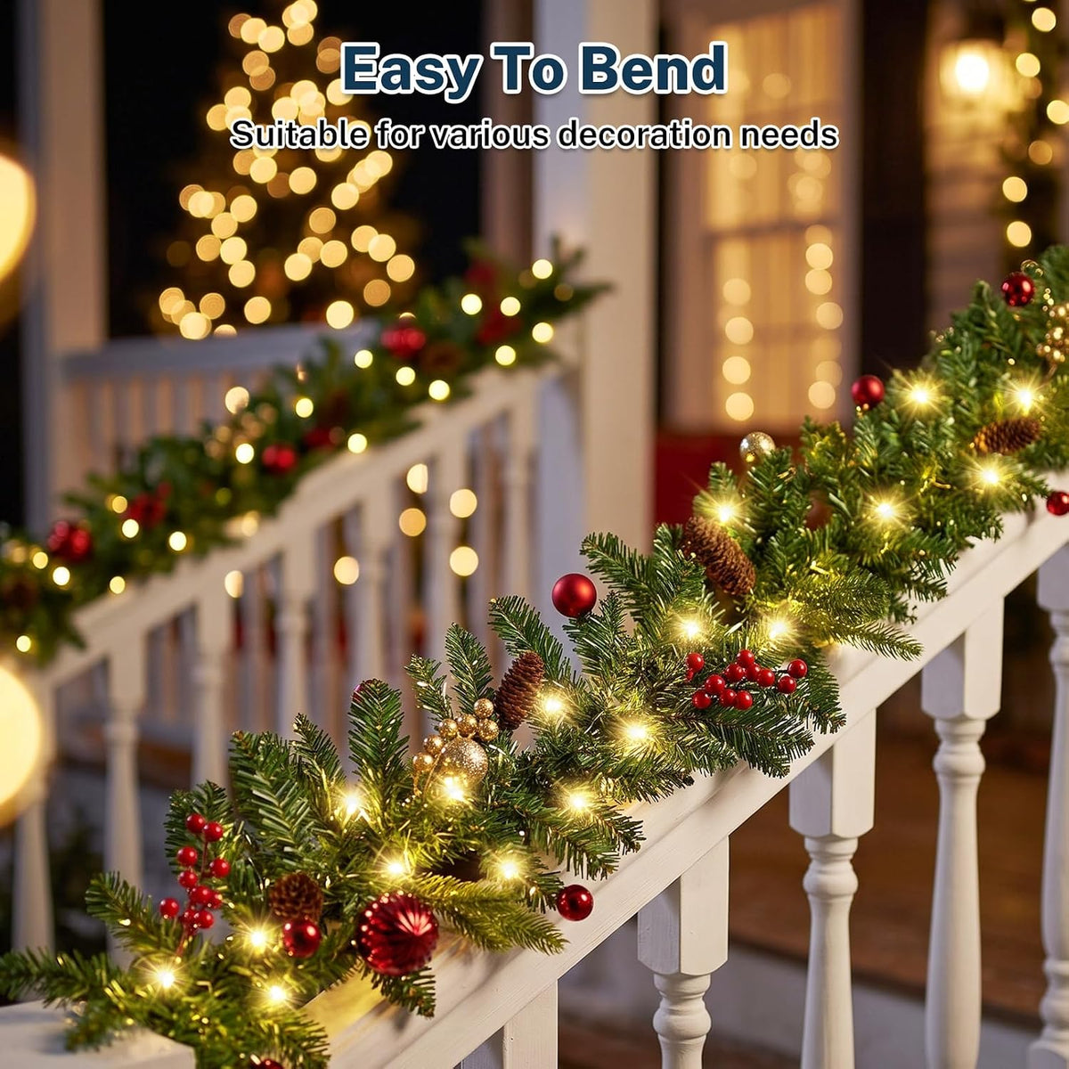 UrMoon Guirnalda de Navidad de 9 pies con luces para interiores y |...