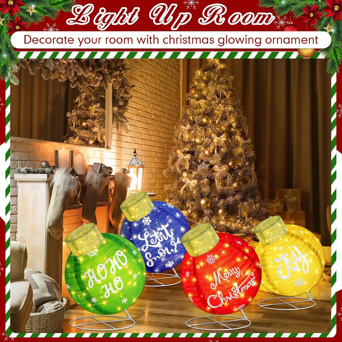 Dingion - Juego de 4 bolas de Navidad grandes para exteriores ilumi...