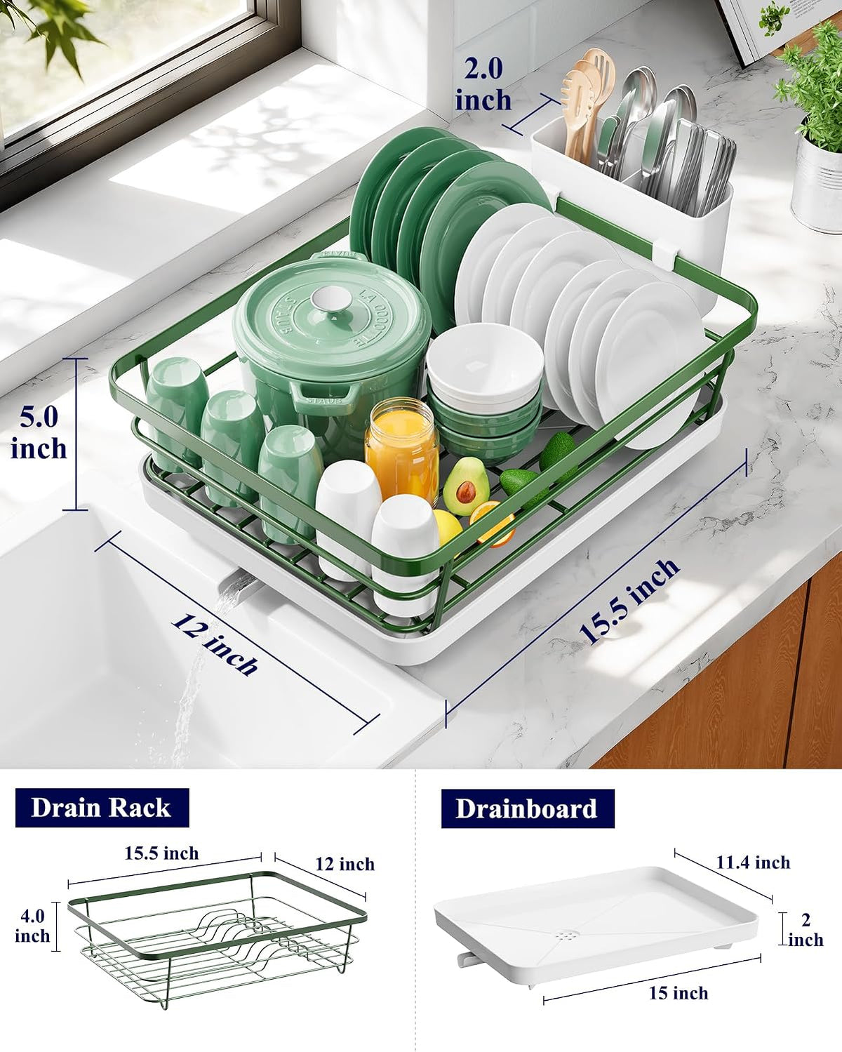 Kitsure Escurridor de platos para encimera de cocina, 12 pulgadas d...
