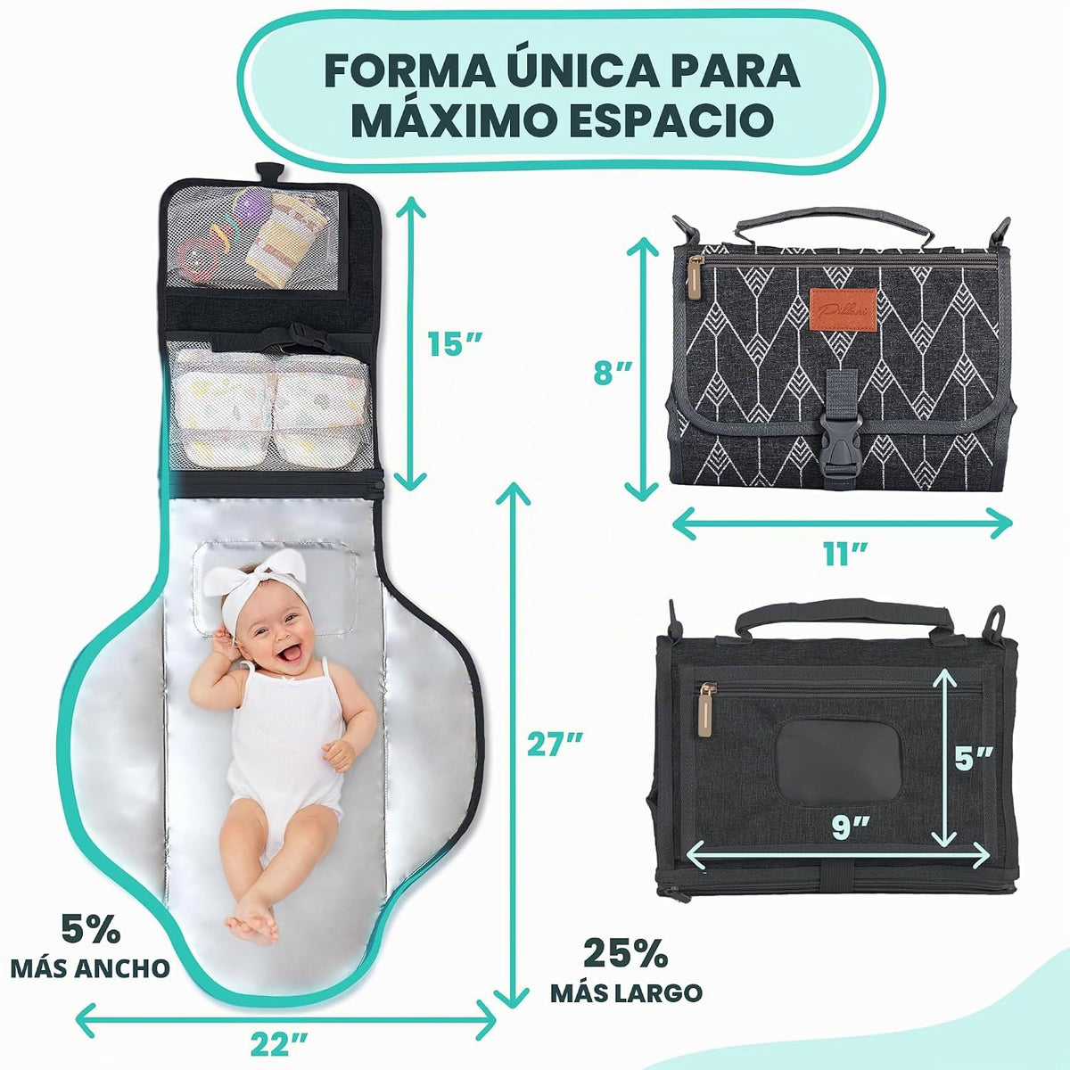 Pillani Cambiador Portátil - Alfombrilla Cambiadora de Pañales de V...