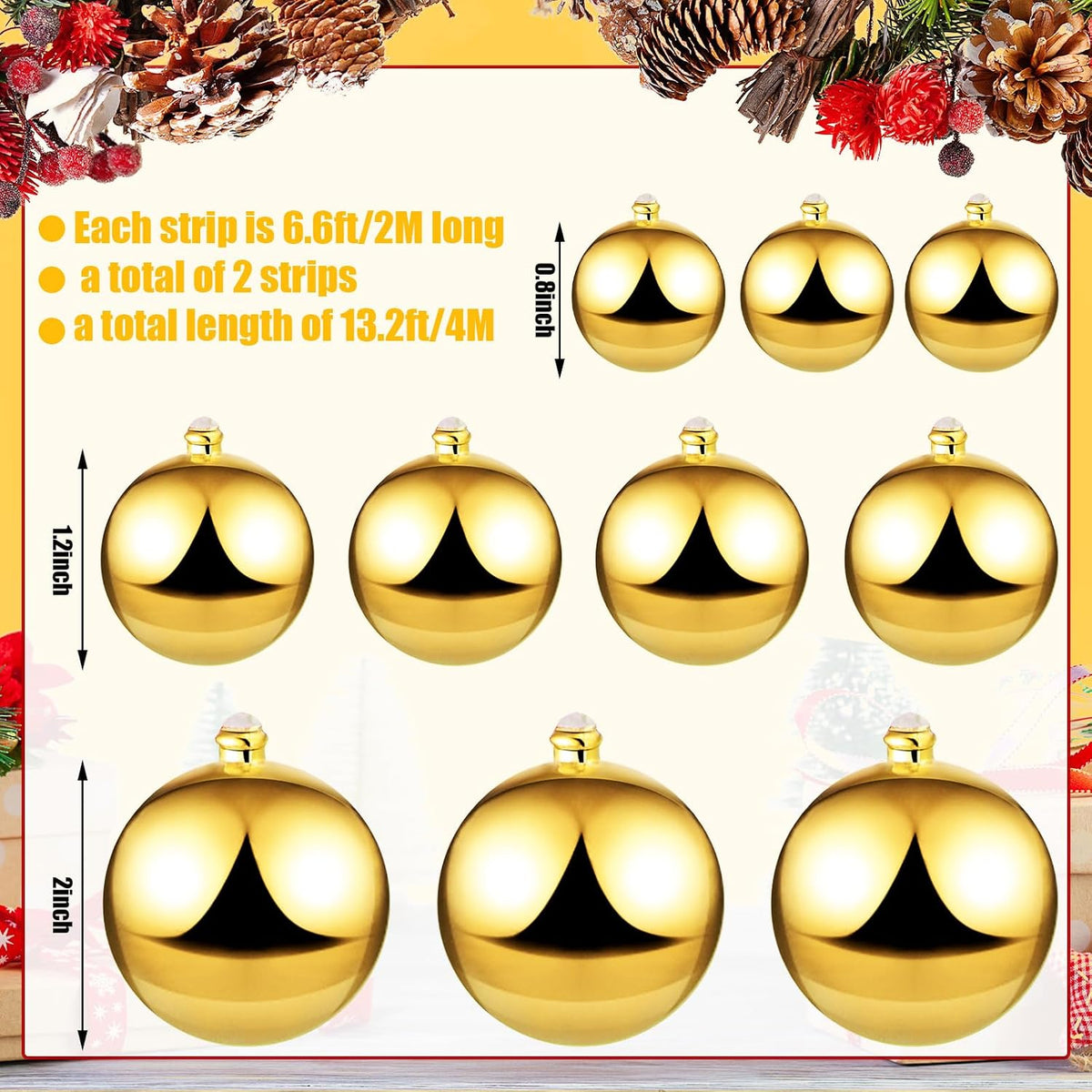 Yuxung - 2 guirnaldas de bolas de Navidad de 6 pies, color dorado |...
