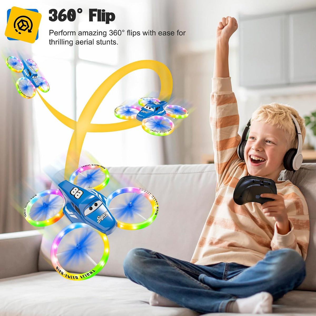 Drones para niños y principiantes con luces LED 2 baterías de arran...
