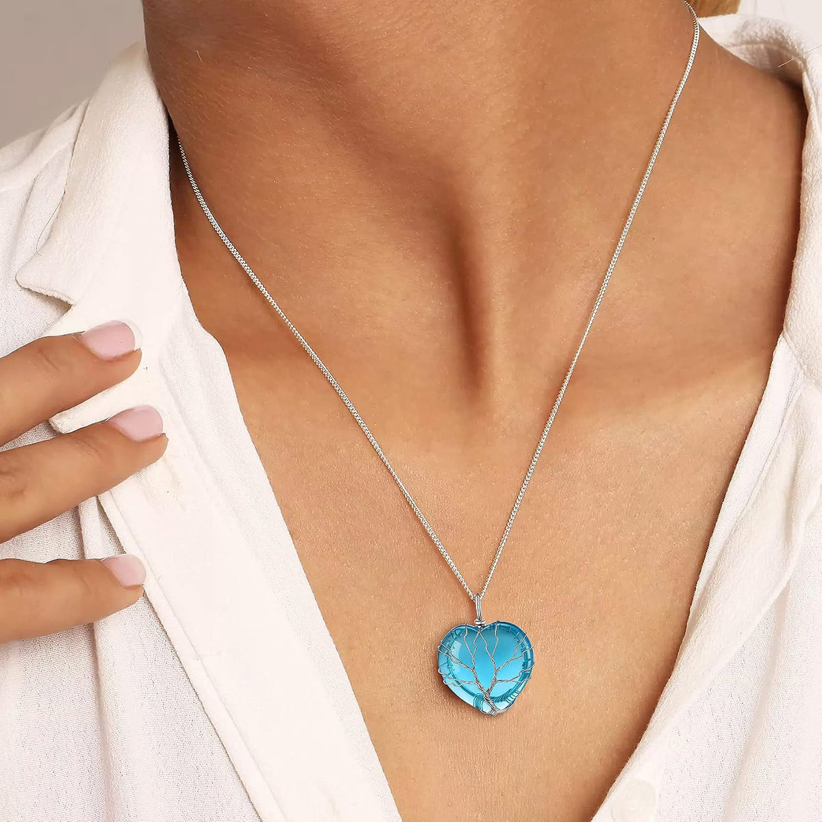 Bestyle Collar de cristal curativo envuelto en árbol de la vida, co...