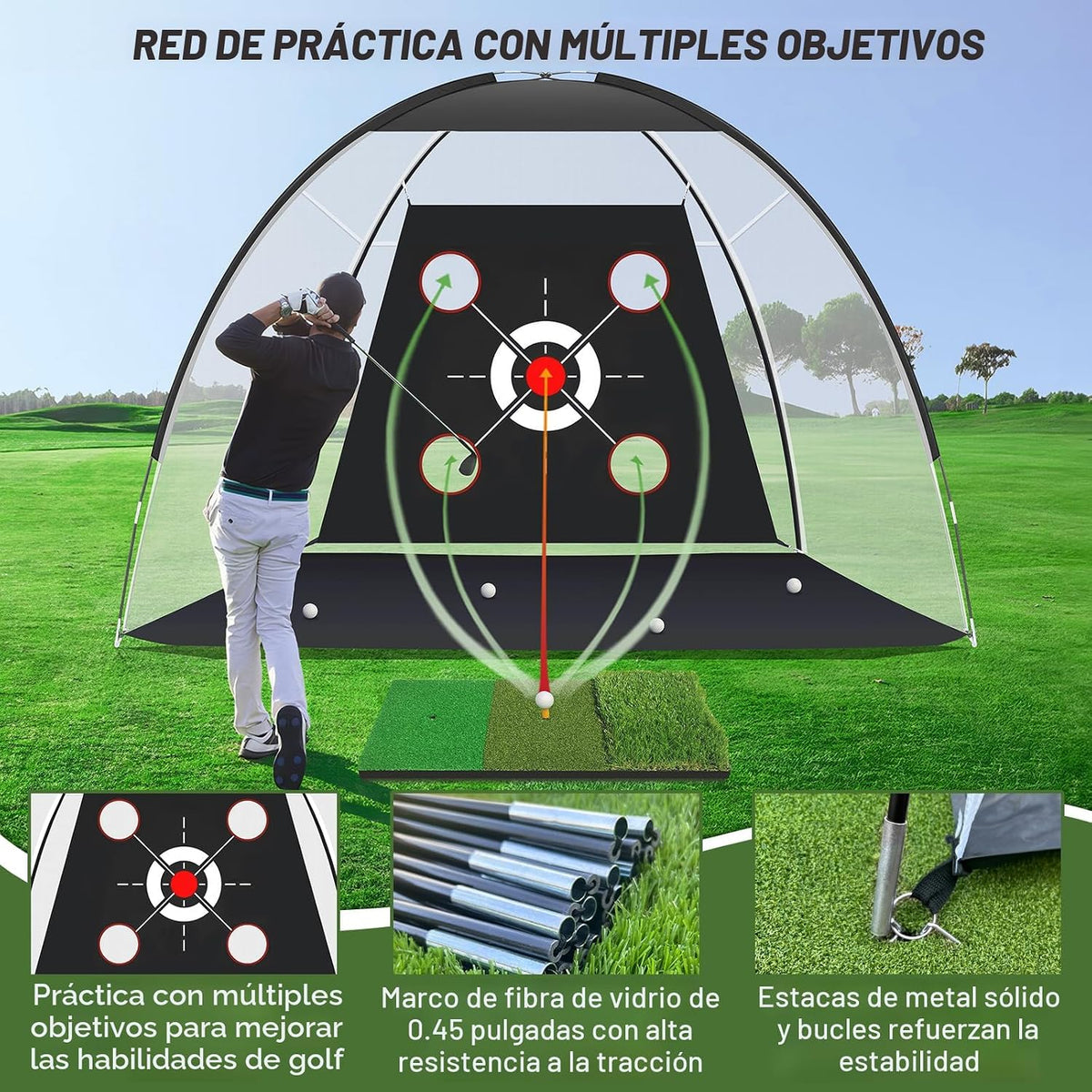 KLAODOT Red de golf con tapete de práctica, redes de ayuda para gol...