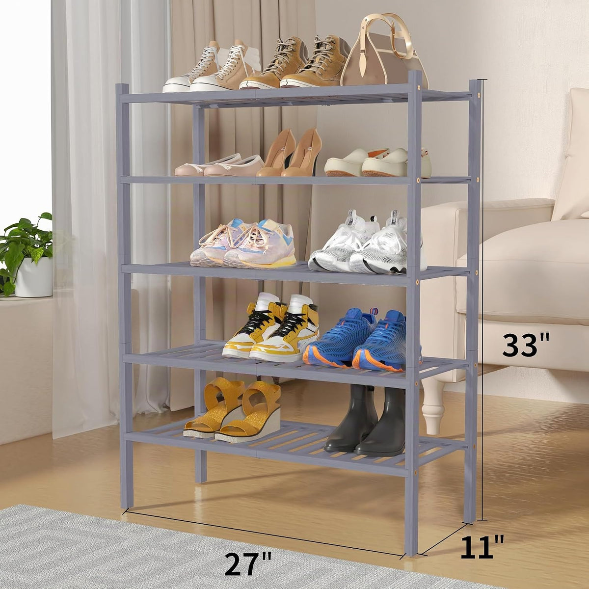 ROMGUAR CRAFT - Zapatero de 5 niveles de bambú para armario, estant...