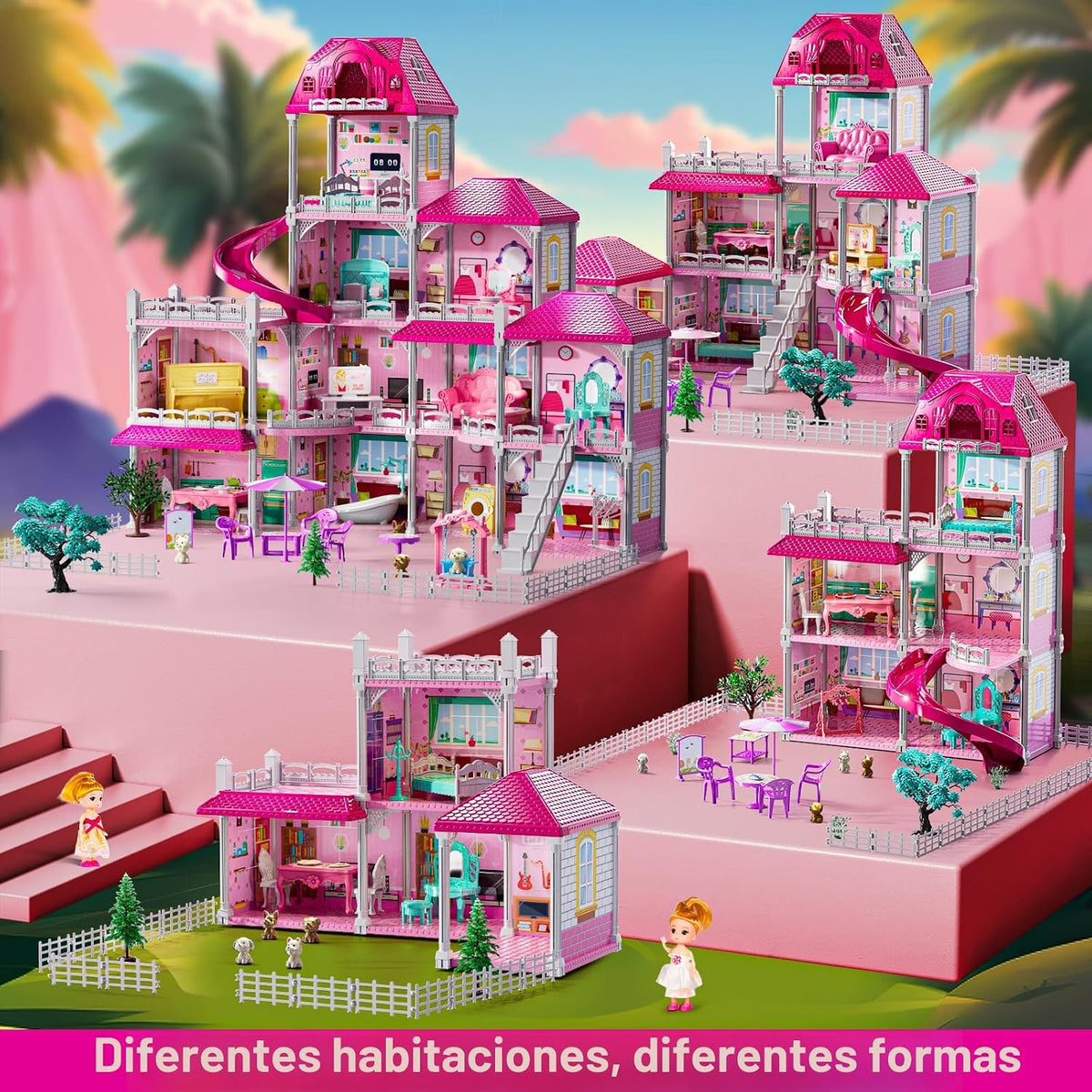 JUKUDAHU Juego de villa para niñas de 3 a 7 años, 4 plantas, 11 hab...