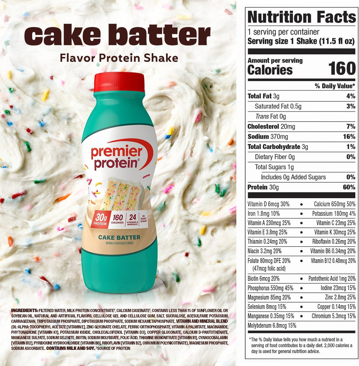 Premier Protein Batido, masa para pasteles, 1.06 oz de proteína, si...