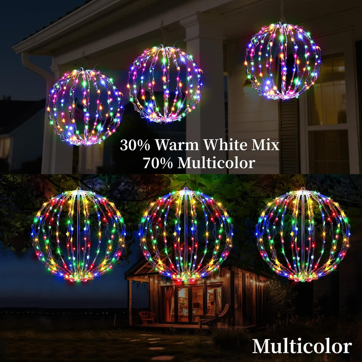 Paquete de 3 bolas de luz de Navidad, decoración de esfera plegable...