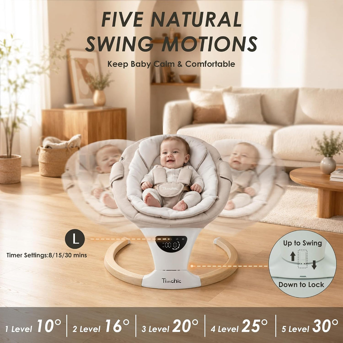 TimChic - Columpio para bebé con balanceo automático, 5 movimientos...