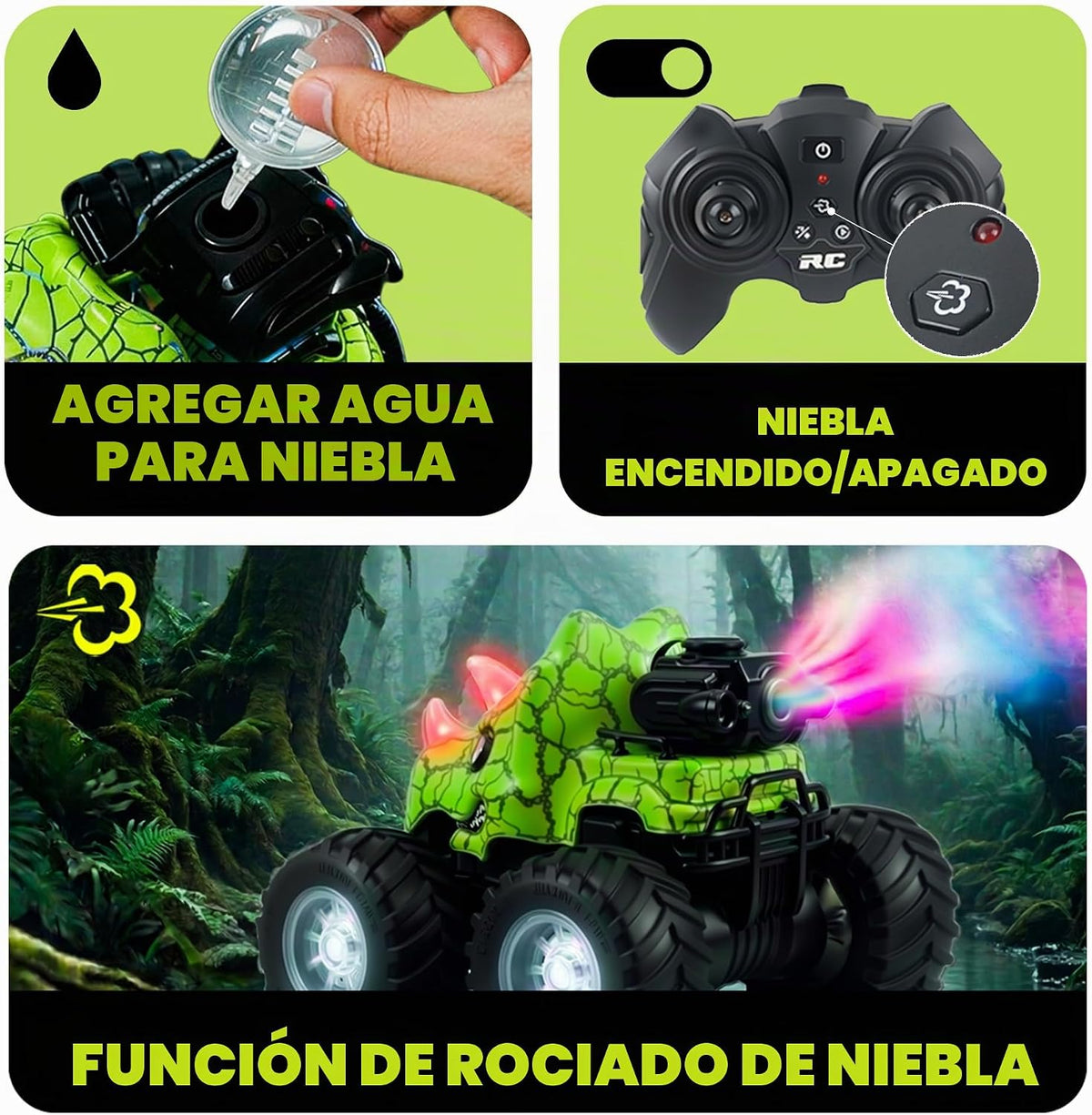 BEZGAR Monster Truck Toys, coches RC con spray de niebla y luz, dos...