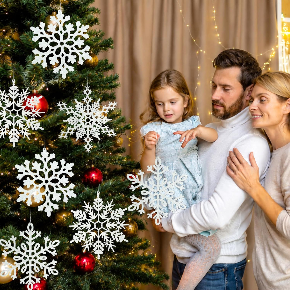 12 adornos grandes de copos de nieve de Navidad, adornos de copos d...