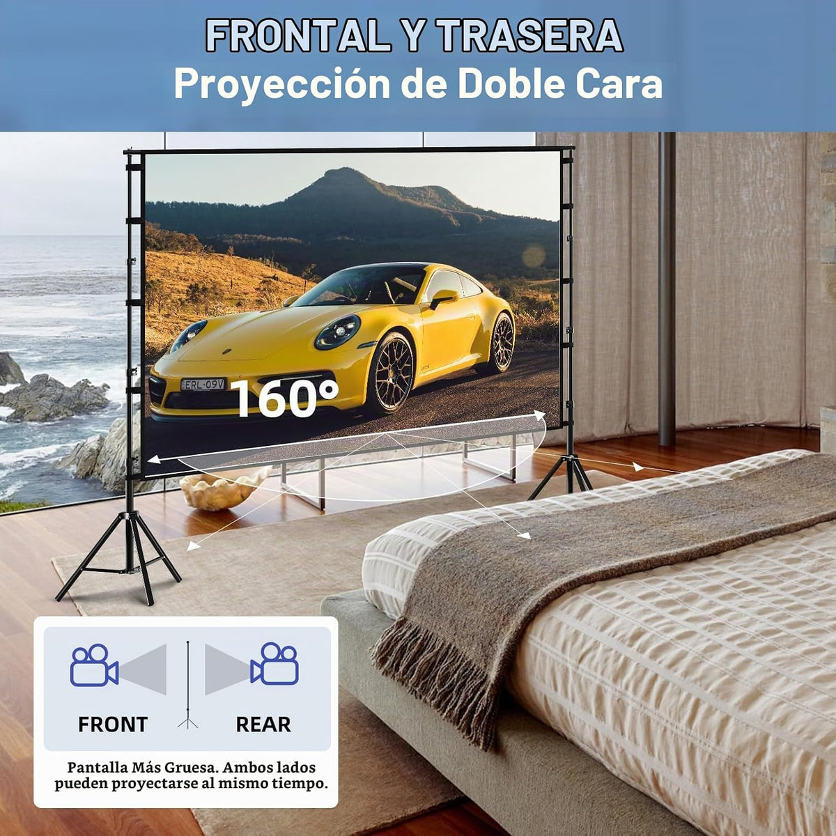 TOWOND Pantalla y soporte de proyector, pantalla de proyección de 1...