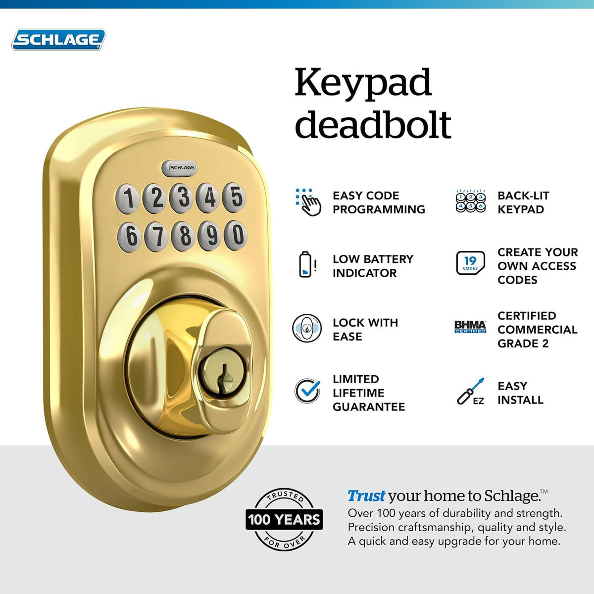 Schlage - Cerradura electrónica para teclado, borde Plymouth, latón...