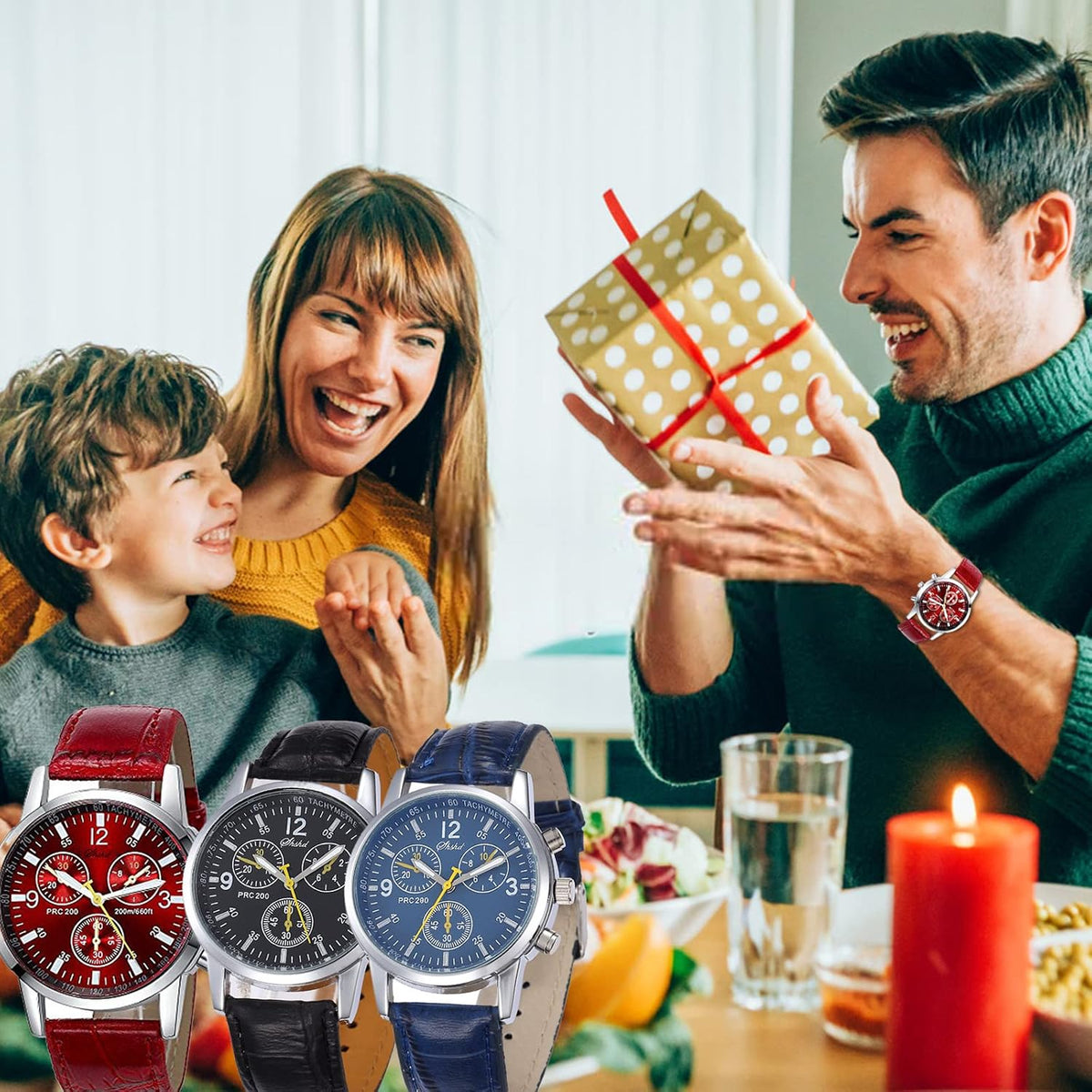 yunanwa Paquete de 6 relojes de cuarzo de cuero para hombre, Ginebr...