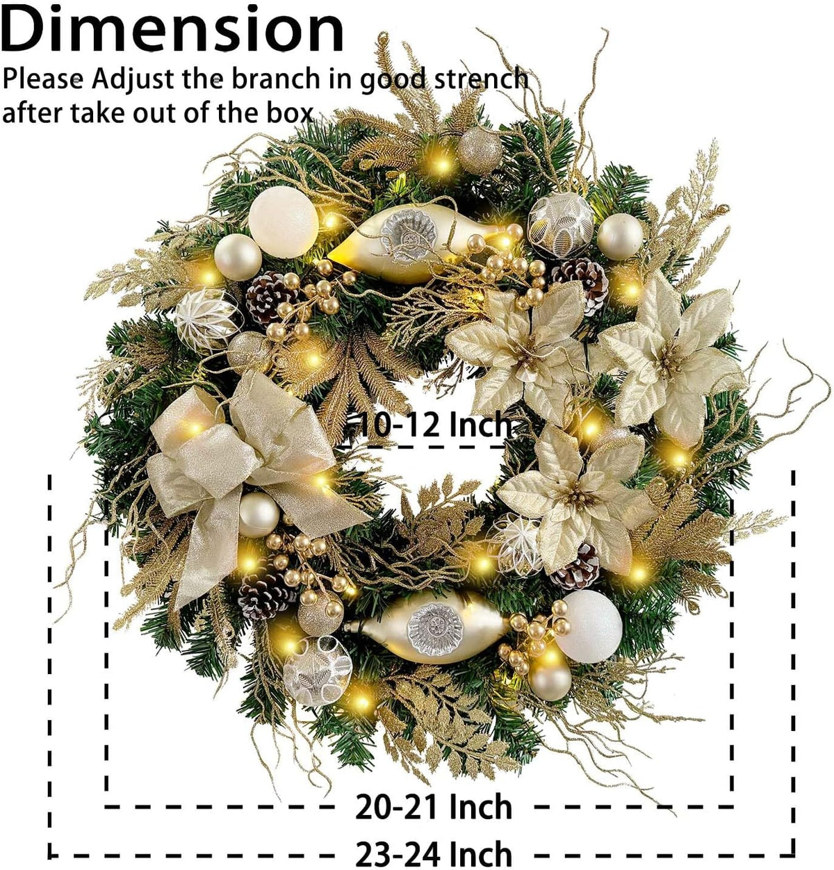 WANNA-CUL Corona de Navidad preiluminada de 61 cm para puerta princ...
