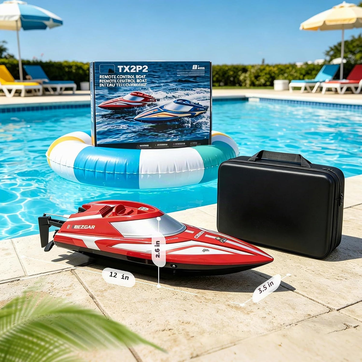 BEZGAR Barco RC de 12 pulgadas, paquete de 2 con tapa automática de...