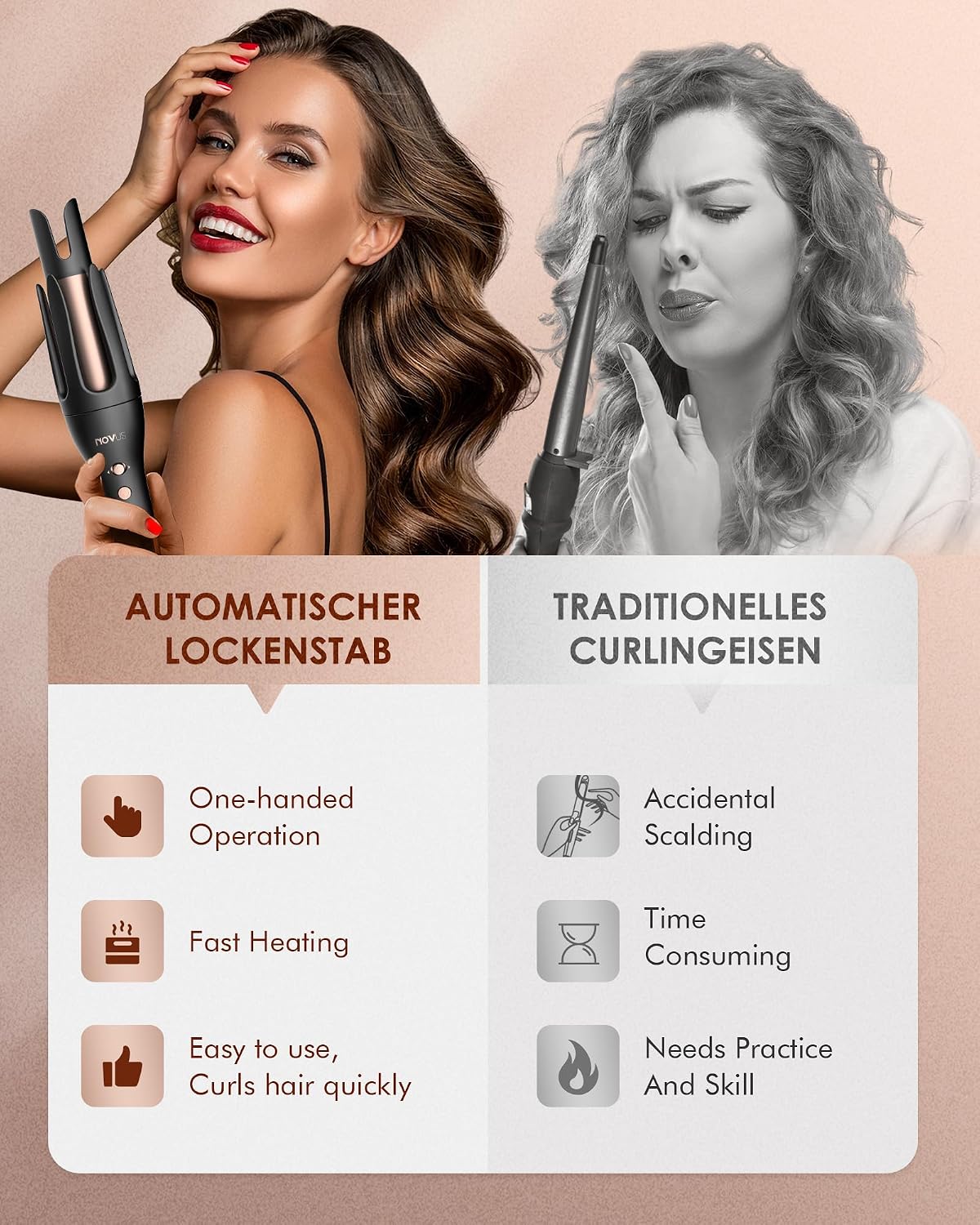 Rizador ondulado antiquemaduras para el cabello, rizador automático...
