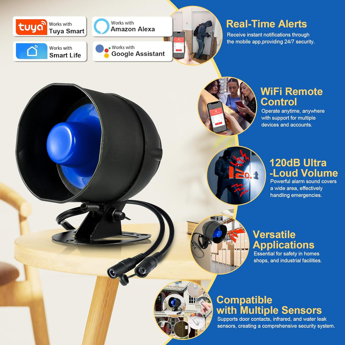 Kit de sistema de alarma de seguridad WiFi, inalámbrico de 120 db,...