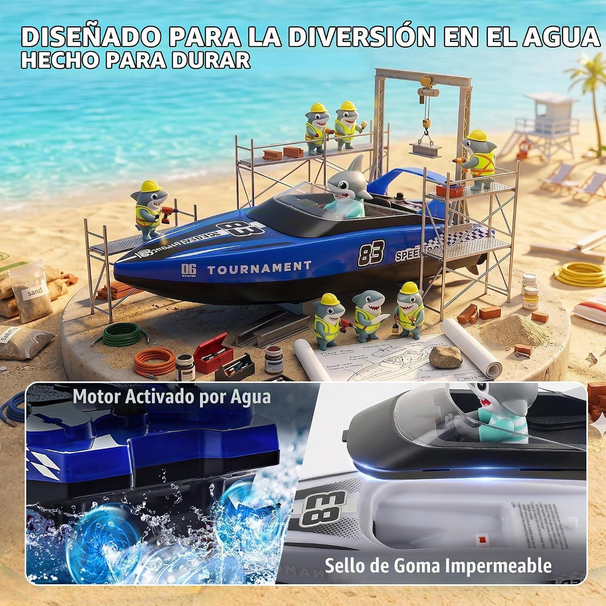 BEZGAR 2 paquetes de 10 pulgadas 15 KPH Fast RC Shark Barcos para n...