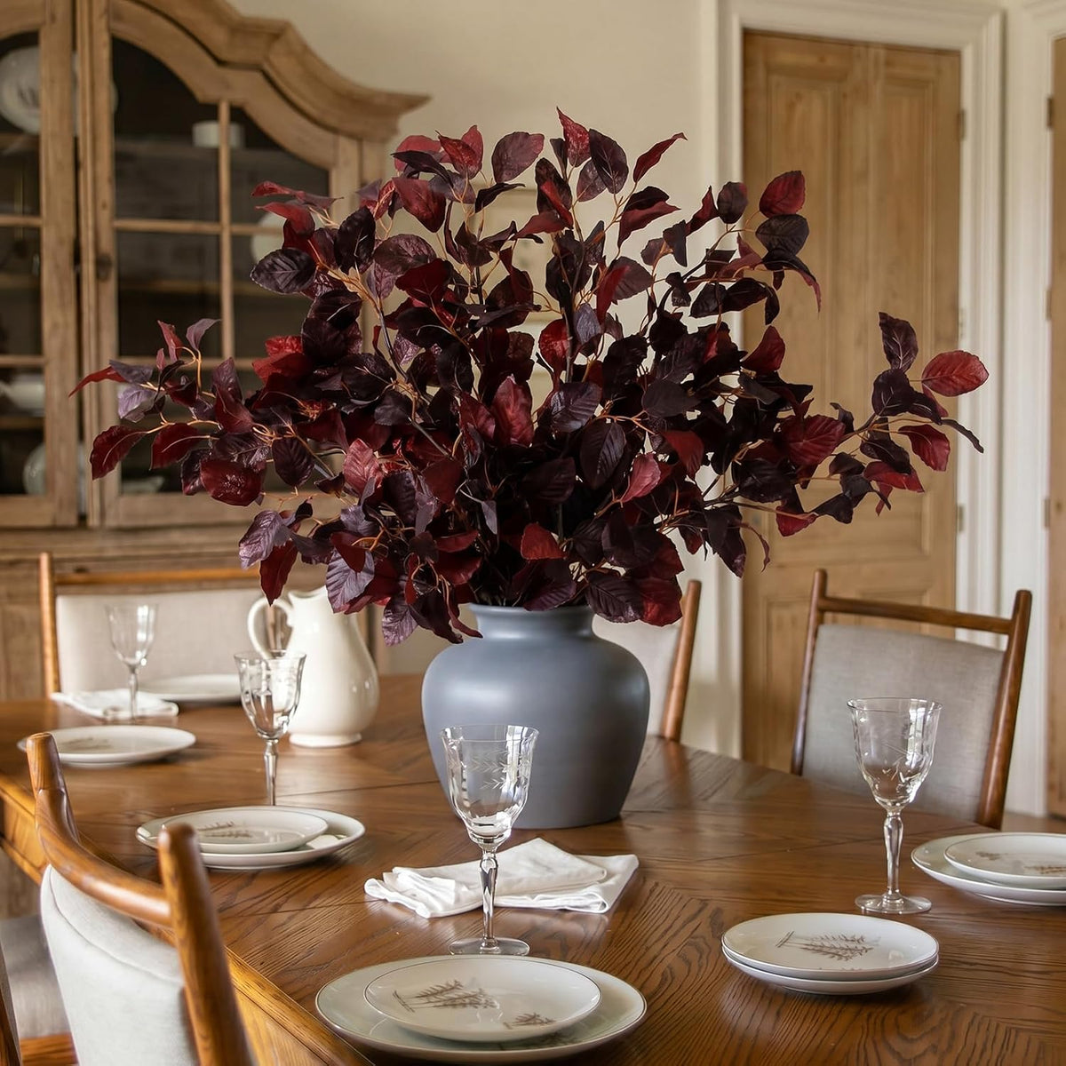 Wavwavw 6 ramas de hojas artificiales de otoño burdeos, decoración...