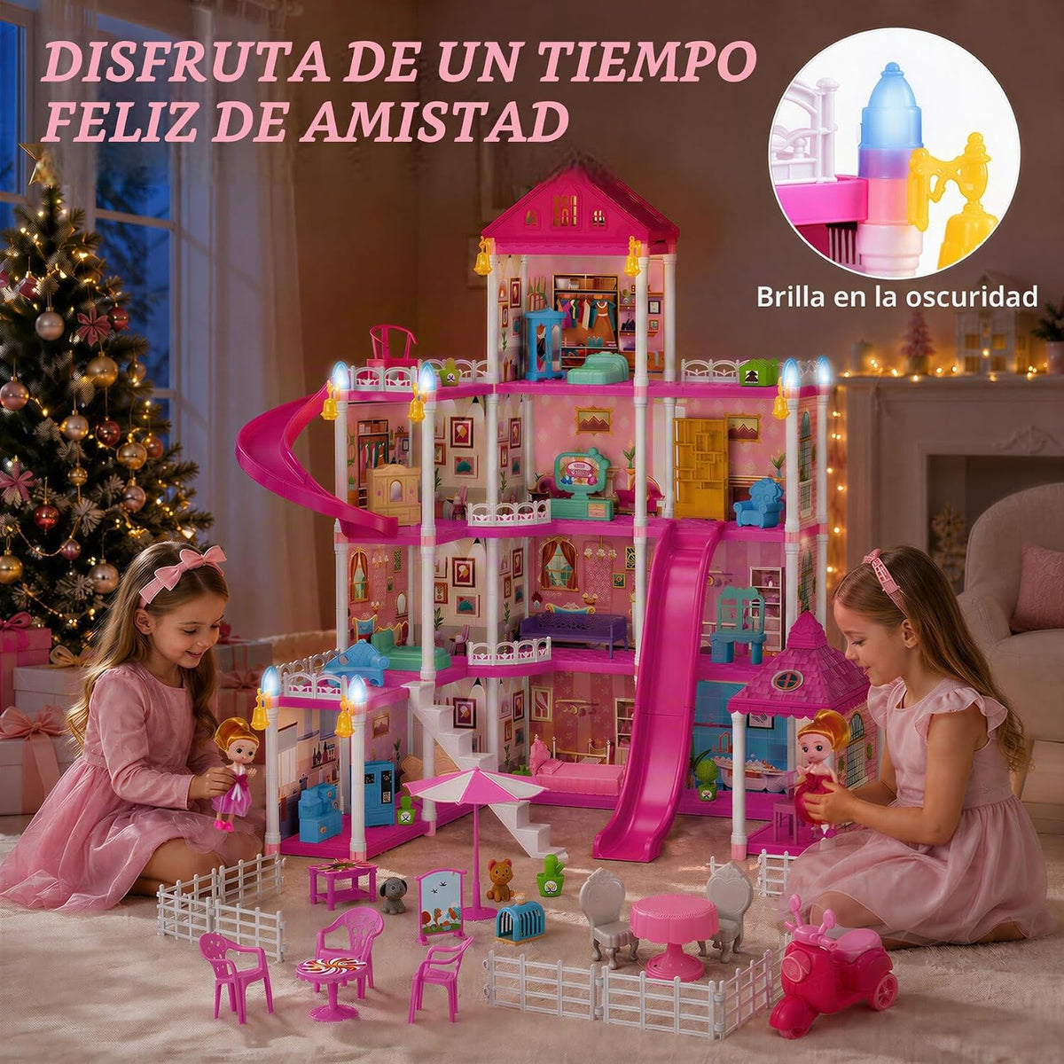 KLADNDER Casa de muñecas de 4 pisos con 12 habitaciones para niñas,...