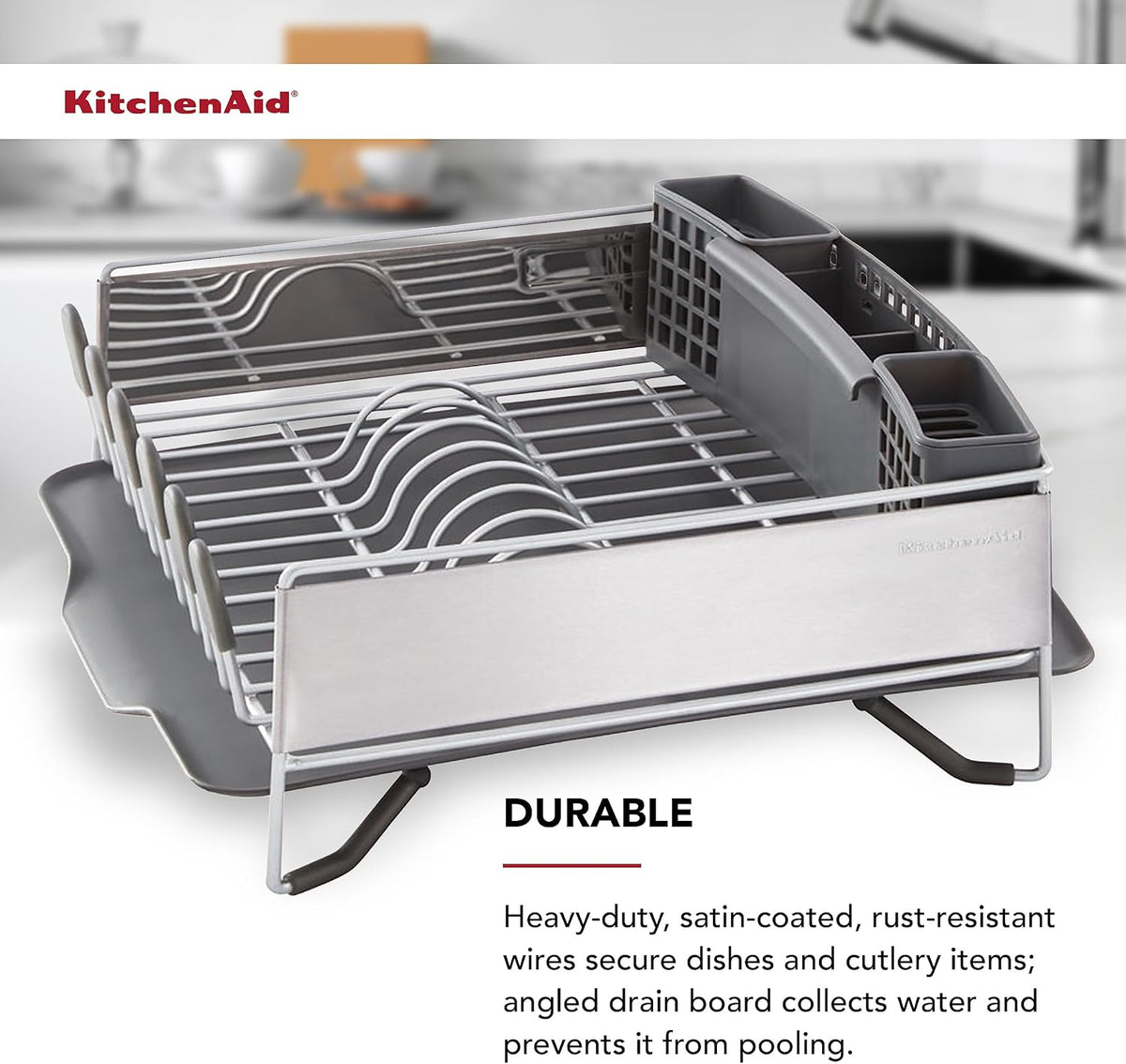 KitchenAid Escurridor de platos compacto, que ahorra espacio, resis...