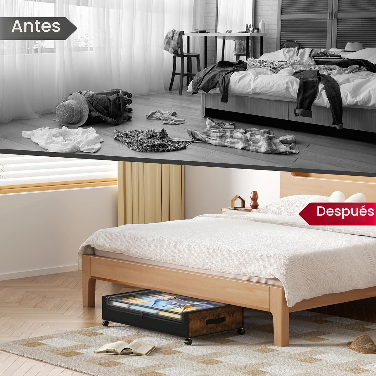 Yecaye Almacenamiento debajo de la cama con ruedas, paquete de 2 co...